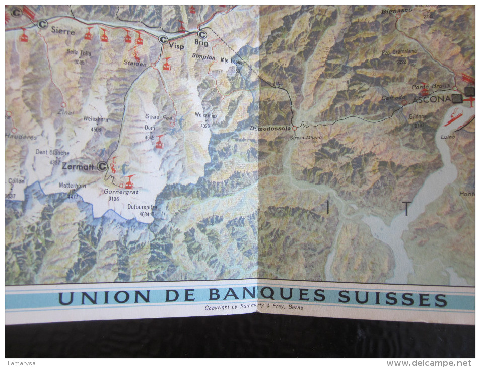 MAP SUISSE SWITZERLAND -SCHWEIZ- PLAN DE RESEAUX GUIDE LIGNES CHEMIN DE FER -FUNICULAIRE-AIRPORT-RAILWAY-BOAT-AIRCABLE - Europe