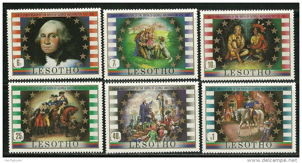 Lesotho       "George  Washington-Painting"       Set     SC# 365-70  MNH** - George Washington