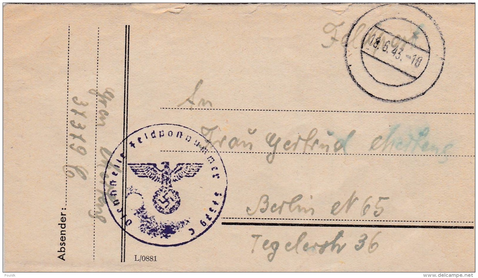 Feldpost WW2: Reserve-Infanterie-Bataillon 479 (3. Kompanie)  FP 37379C P/m 18.6.1943 - Letter Inside Signed In The East - Militaria