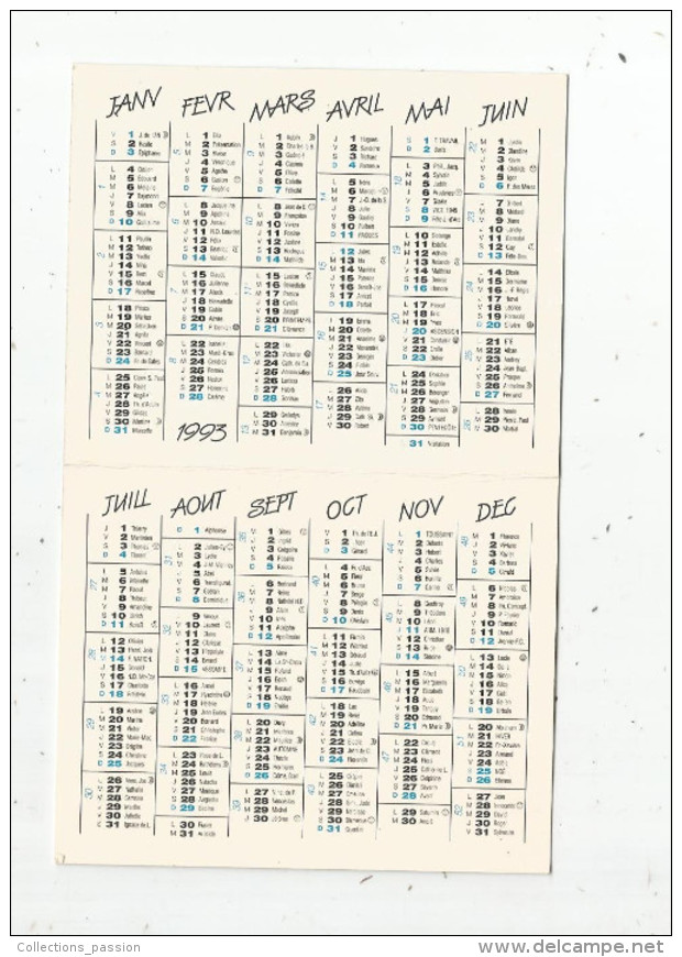 Calendrier , Petit Format , 1993 ,  Garage THIERRY VERNIS , 34 , Hérault , MONTAUD , RENAULT LAGUNA , 3 Scans - Kleinformat : 1991-00