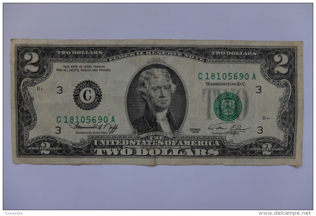 BILLET U.S.A. - P.461 - 1976 - 2 DOLLARS - BICENTENAIRE INDEPENDANCE - JEFFERSON - Federal Reserve Notes (1928-...)