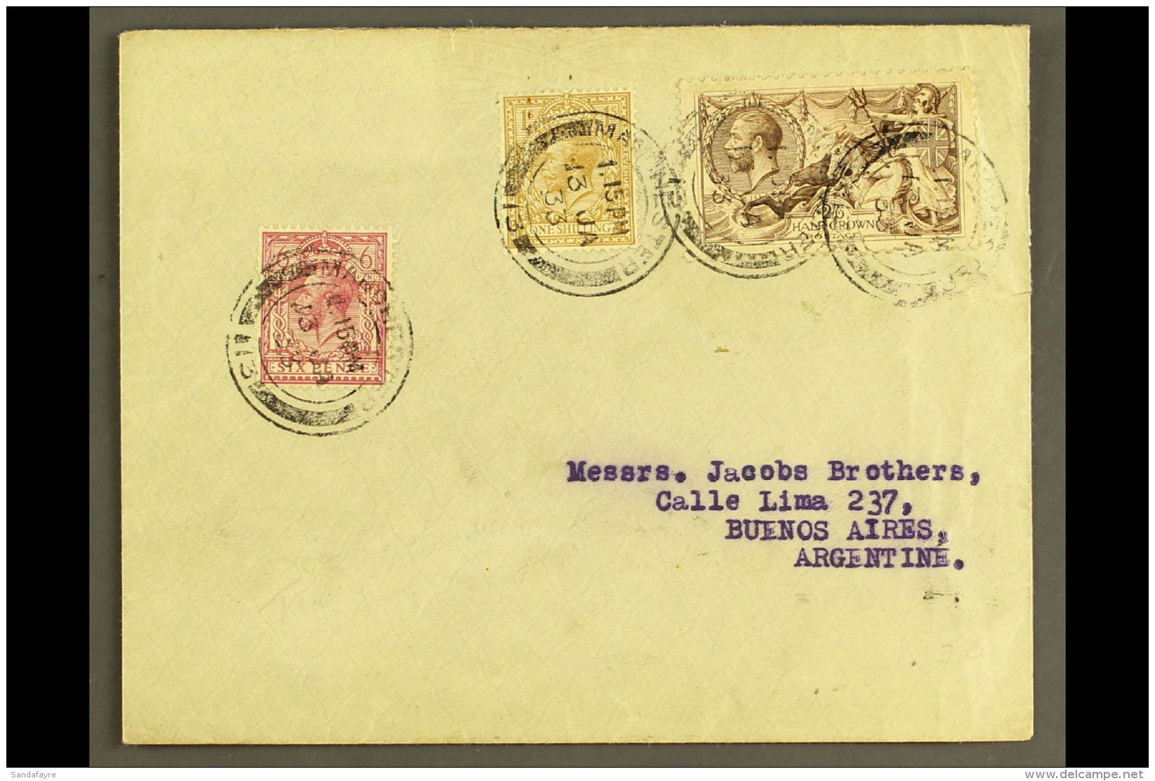 1933 (13 Jan) Env From Manchester To Buenos Aires Bearing 6d &amp; 1s Definitives Plus The 1918 2s6d Seahorse High... - Zonder Classificatie