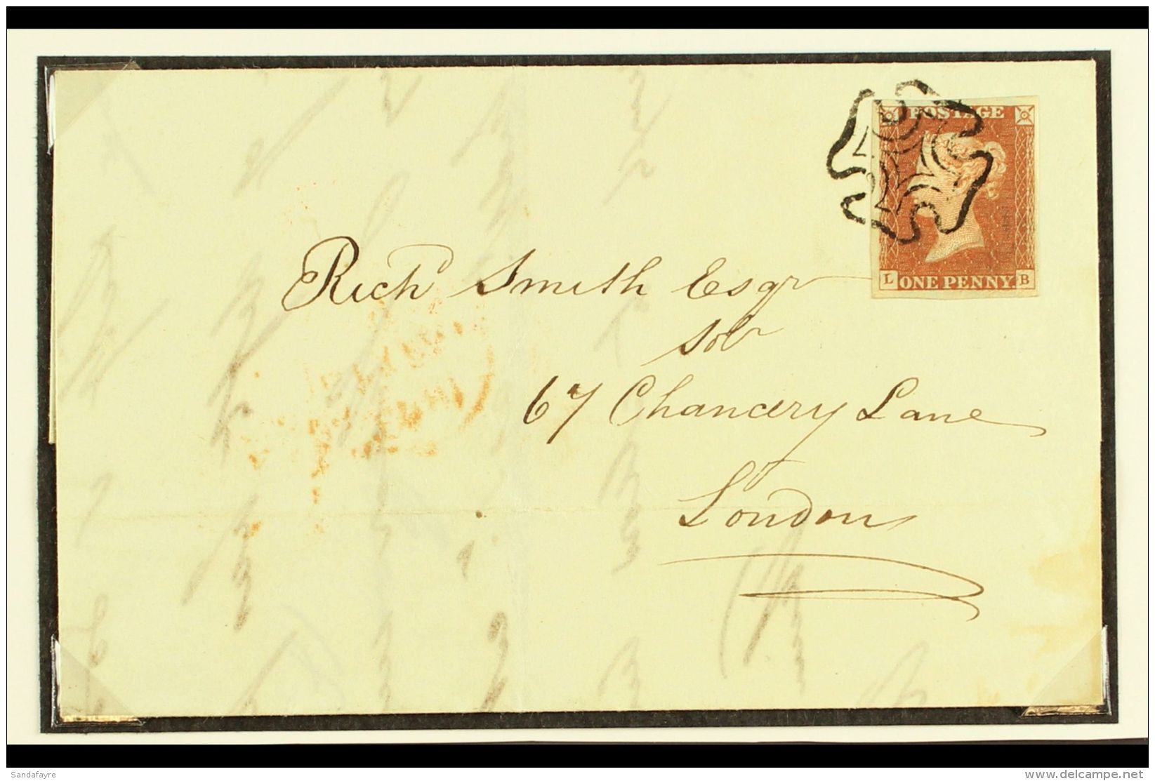 1843 (18 Jly) A Beautiful EL From Manchester To London Bearing 1d Red- Brown 'LB' From Plate 33 With 4 Margins... - Other & Unclassified