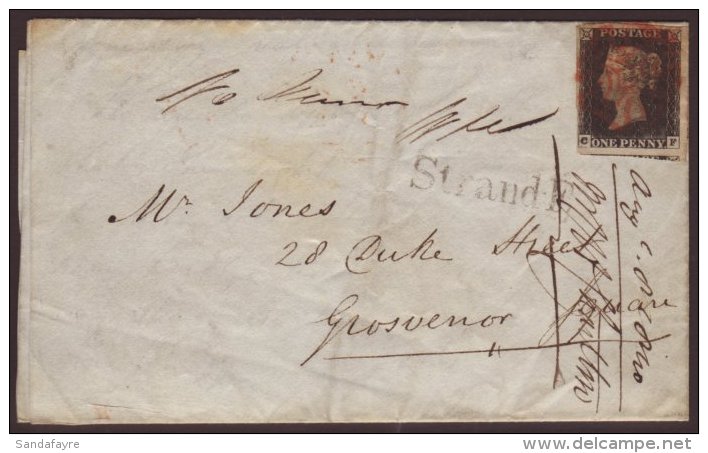 1840 (8 Aug) EL From The Strand To Duke Street Bearing A 1d Black 'CF' Plate 1b With 4 Close To Huge Margins Tied... - Non Classificati