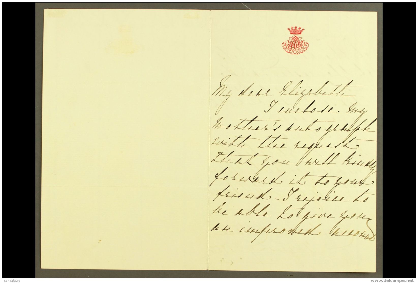 ROYAL FAMILY AUTOGRAPH MARY ADELAIDE (DUCHESS OF TECK) 1856 Autographed Letter Signed On Crested Letter Sheet... - Andere & Zonder Classificatie