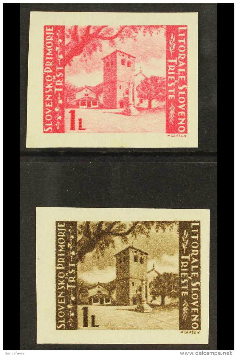 ISTRIA YUGOSLAV MILITARY GOVERNMENT - ISSUE FOR TRIESTE 1946 1L Rose-carmine &amp; 1L Brown Cathedral IMPERF... - Altri & Non Classificati