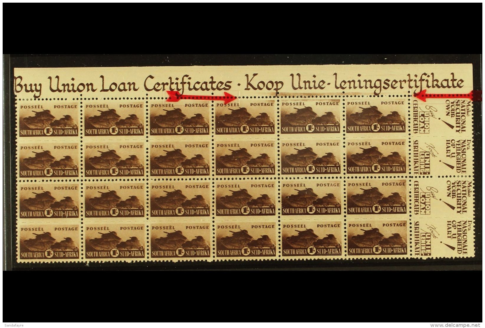 BANTAM WAR EFFORT VARIETY 1942-4 1s Brown, Issue 1, Top Right Corner Marginal Block Of 12 Units With Complete... - Non Classificati