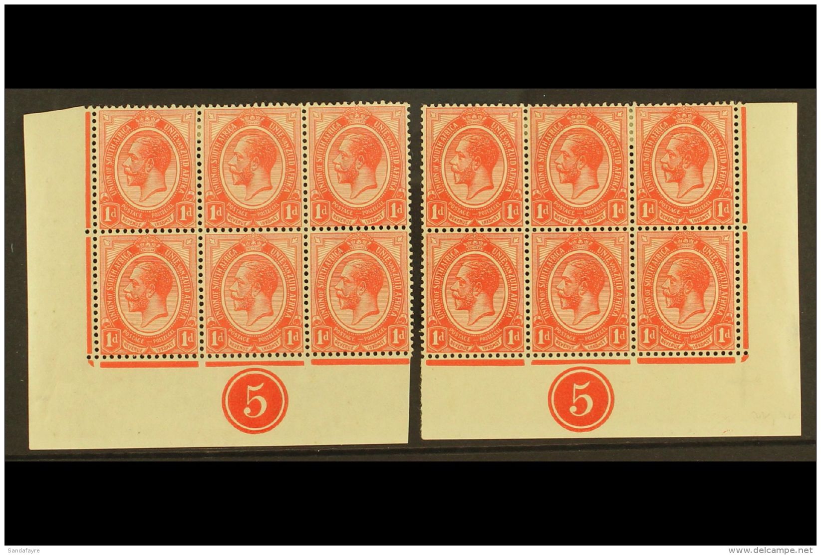 1913-24 1d Scarlet, Plate 5 Corner Blocks Of 6 From Lower Left &amp; Right Of Sheet, SG 3b, Good To Fine Mint,... - Non Classificati