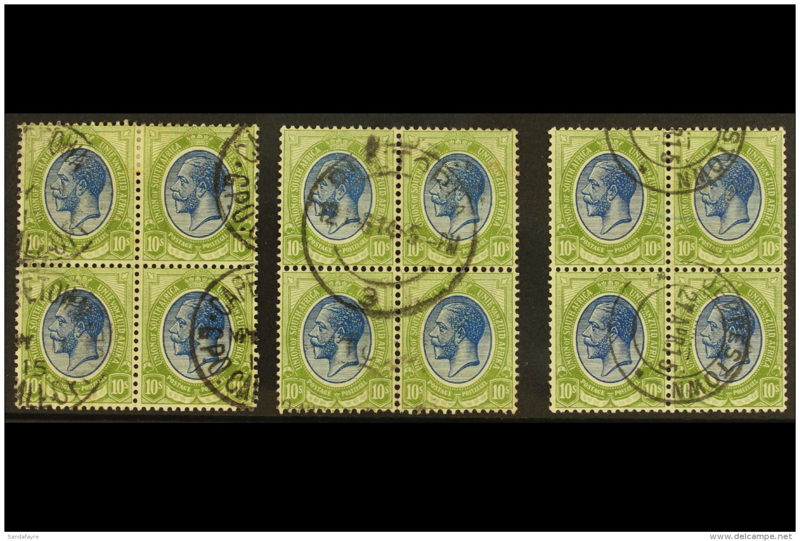 1913-24 10s Deep Blue &amp; Olive-green, SG 16, Three, FINE USED BLOCKS OF FOUR (3 Blocks). For More Images,... - Zonder Classificatie