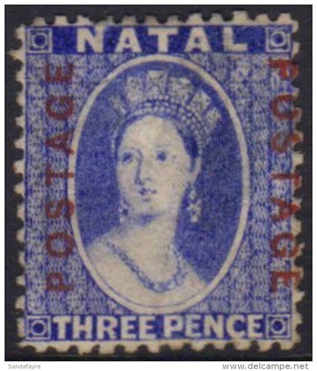 NATAL 1870 3d Bright Blue, Vertical Ovpt, SG 61, Good Mint. For More Images, Please Visit... - Zonder Classificatie