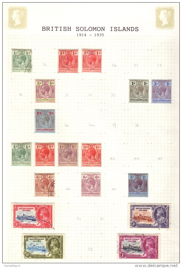1914-35 KGV COLLECTION On An Album Page. Includes 1914-23 Defins To 1s, 2s &amp; 2s6d Mint, 1922-31  To 4&frac12;d... - Salomonseilanden (...-1978)