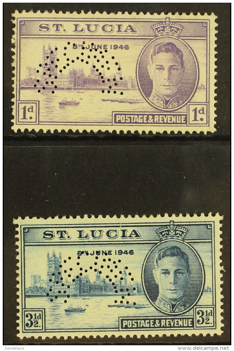 1946 Victory Pair Perforated "Specimen", SG 142s/3s, Fine Mint Large Part Og. (2 Stamps) For More Images, Please... - St.Lucia (...-1978)