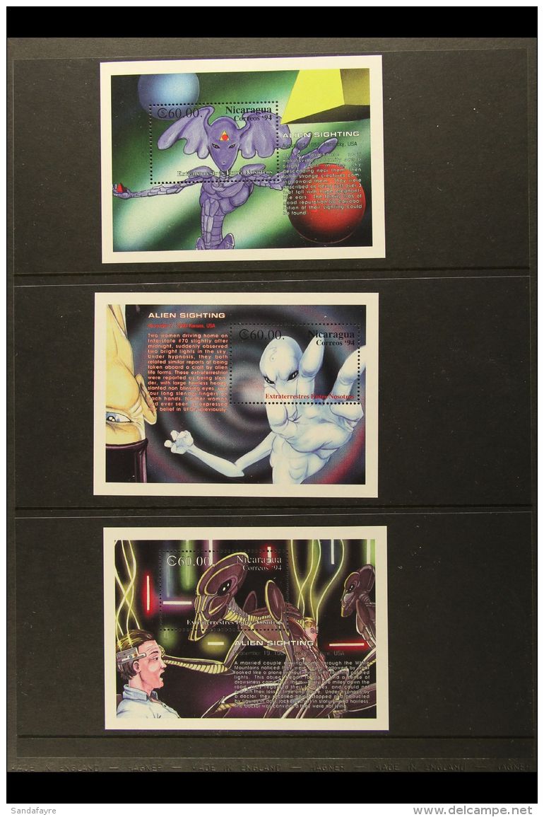 1994 Alien Sightings Complete Set Of Miniature Sheets (Sc 2020/27, SG MS3396, Mi Blocks 214/21), Very Fine Never... - Nicaragua