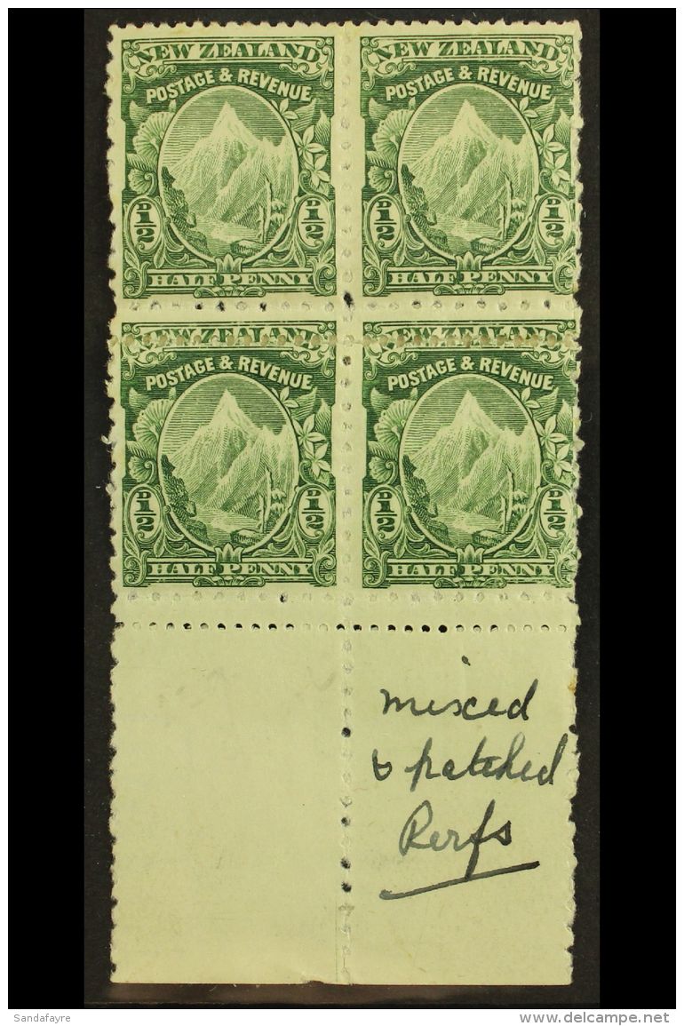 1901 &frac12;d Green With Mixed Perfs, SG 283, Very Fine Mint Lower Marginal BLOCK OF FOUR, The Lower Pair Never... - Other & Unclassified