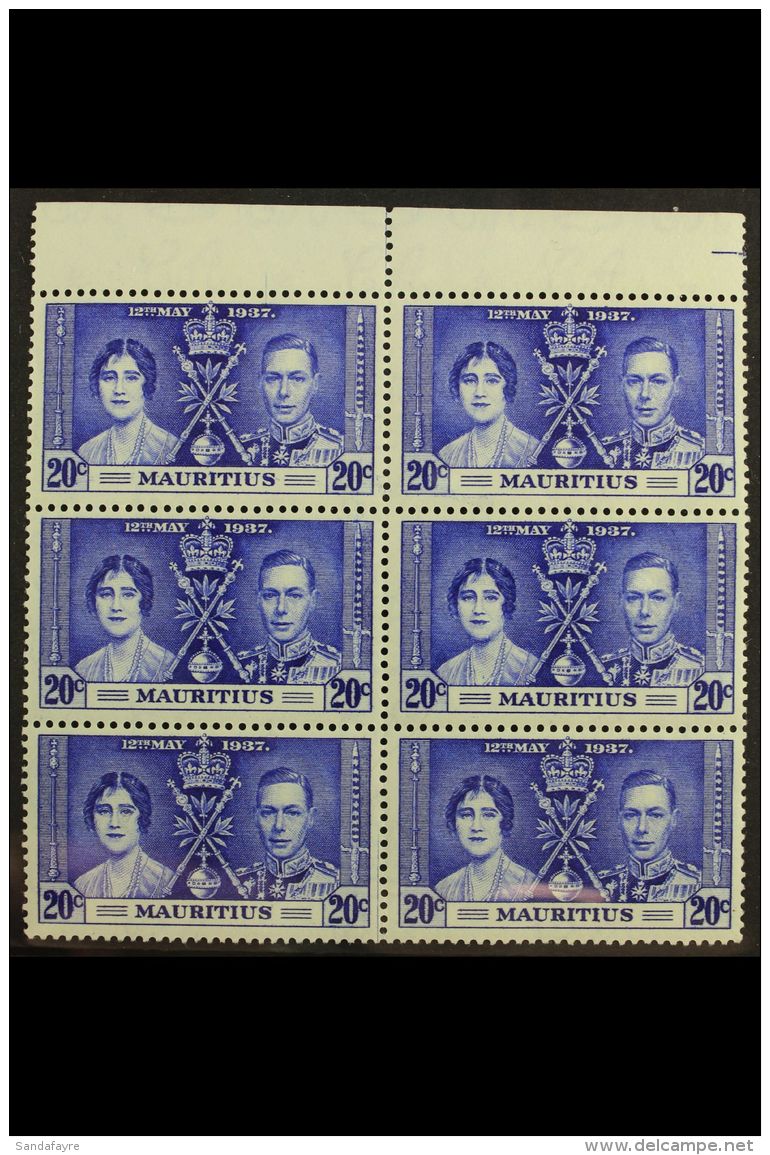 1937 CORONATION VARIETY 20c Bright Blue "LINE THROUGH SWORD" Variety, SG 251/251a In A Marginal Never Hinged Mint... - Mauritius (...-1967)