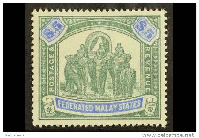 FEDERATED STATES 1900 $5 Green And Bright Ultramarine, Wmk CC, SG 25, Very Fine And Fresh Mint. Lovely Bright... - Andere & Zonder Classificatie
