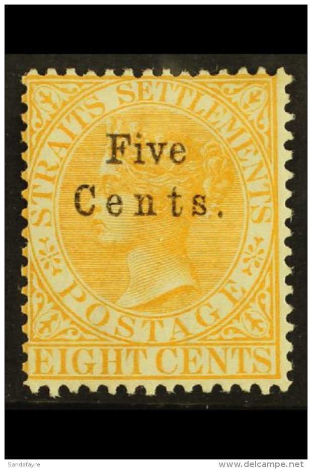 1879 "Five Cents." On 8c Orange, SG 20, Fine Mint. For More Images, Please Visit... - Straits Settlements