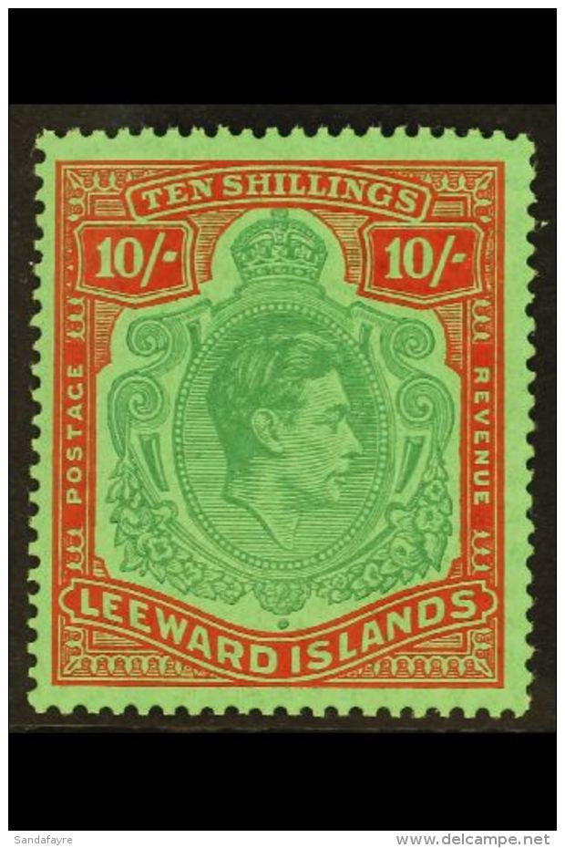 1938-51 10s Deep Green And Deep Vermilion On Green Key Type Ordinary Paper, SG 113c, Fine Never Hinged Mint, Very... - Leeward  Islands