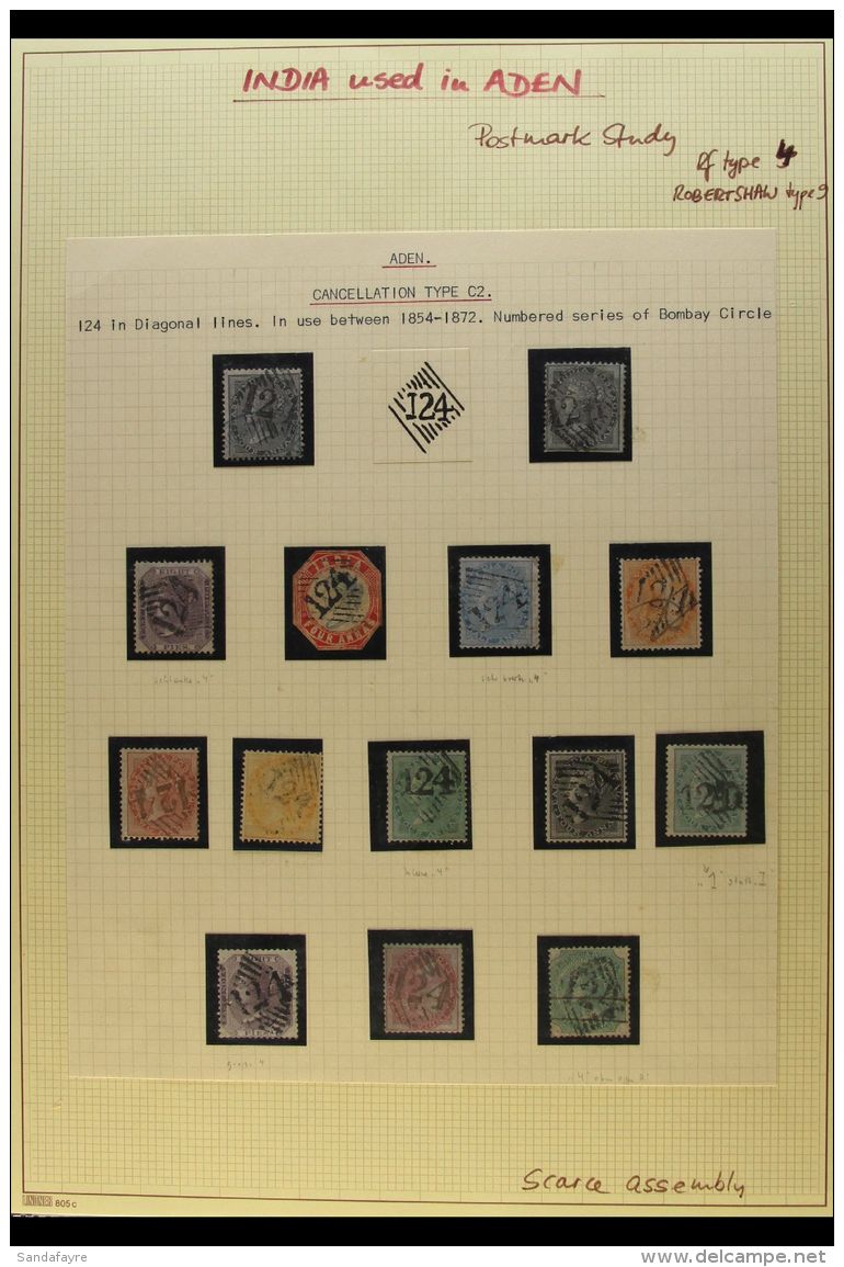 USED IN ADEN POSTMARKS COLLECTION Of "124" Numeral Cancel On Range Of Different Values Incl. 1854-5 1a Red (nice... - Altri & Non Classificati