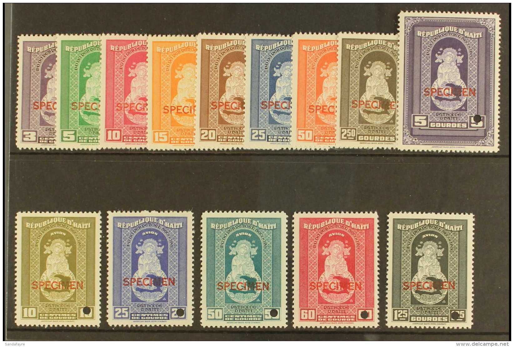 1942 Our Lady Complete Set With "SPECIMEN" Overprints (SG 343/56, Scott 340/48 &amp; C14/18), Very Fine Never... - Haïti