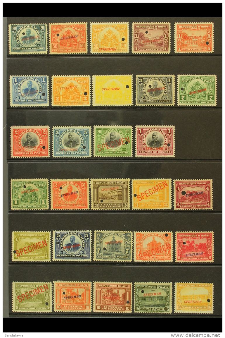 1906-1913 SPECIMEN OVERPRINTS. 1906-13, 1906-10 &amp; 1910 Pictorials Complete Sets (Scott 125/44, 145/49 &amp;... - Haïti