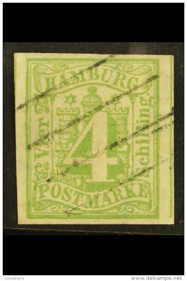 HAMBURG 1859 4s Yellow-green Imperf, Michel 5a, Very Fine Used With Four Good To Large Margins And Neat Barred... - Altri & Non Classificati