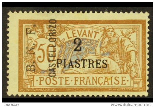 CASTELLORIZO 1920 2pi On 50c Brown &amp; Lavender OVERPRINT AT LEFT READING UP Variety, Yvert 11b, Mint, Heavily... - Altri & Non Classificati