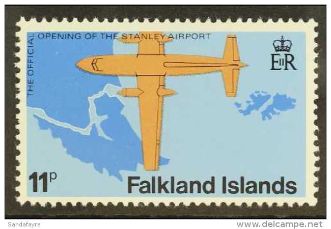 1979 11p Opening Of Stanley Airport WATERMARK TO LEFT Variety, SG 361w, Very Fine Never Hinged Mint. For More... - Falkland Islands