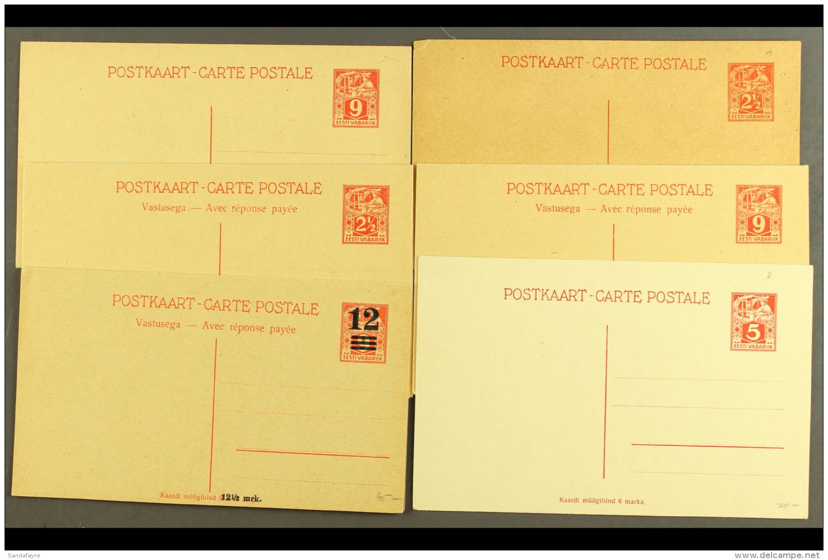 POSTAL STATIONERY POSTCARDS 1923-1940 All Different Unused Group Of Postcards &amp; Complete Reply Cards,... - Estonia