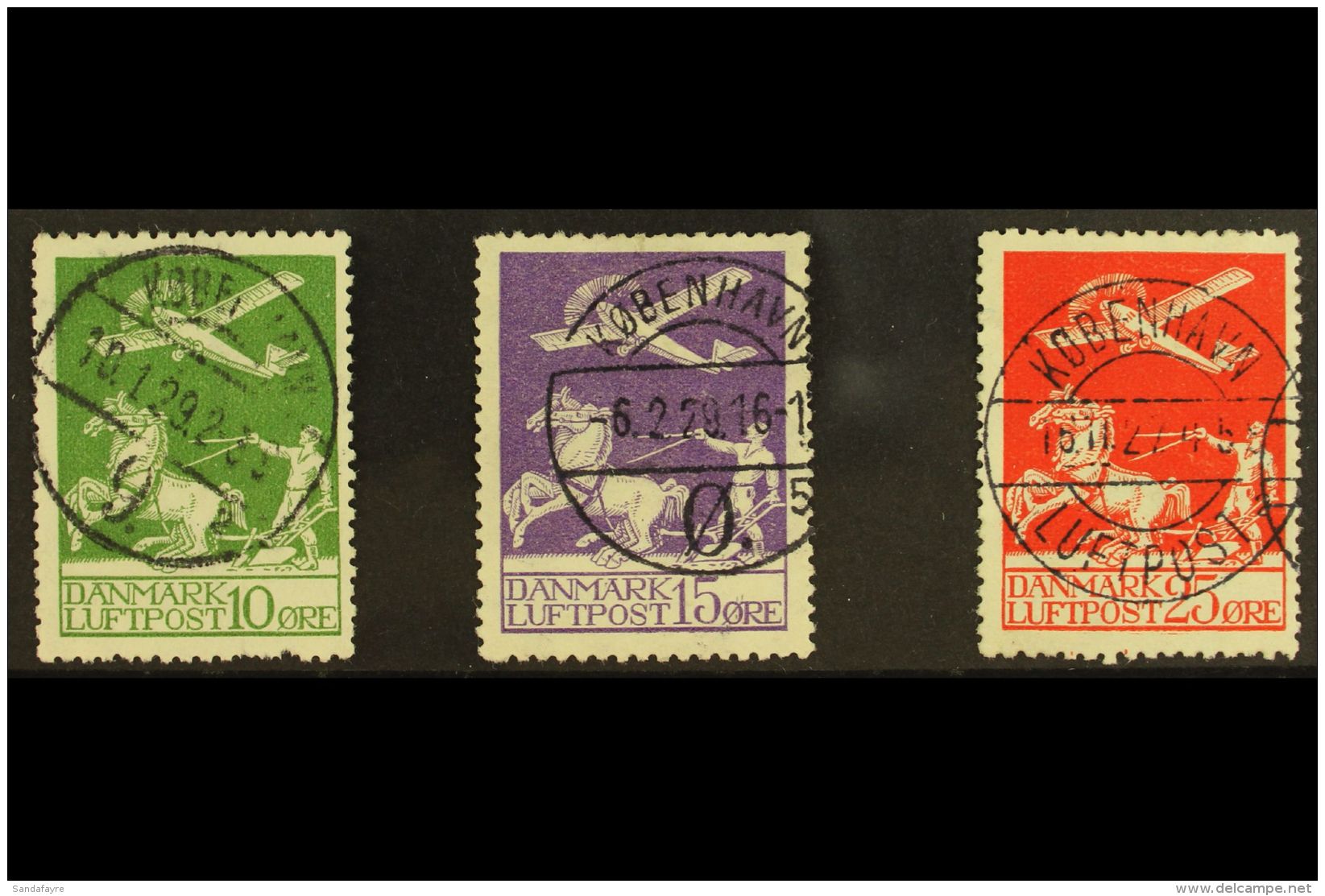 1925-26 10 Ore, 15 Ore, And 25 Ore Air Set, Michel 143/145 Or SG 224/226, Fine Used With Neat Cds Cancels. (3... - Andere & Zonder Classificatie