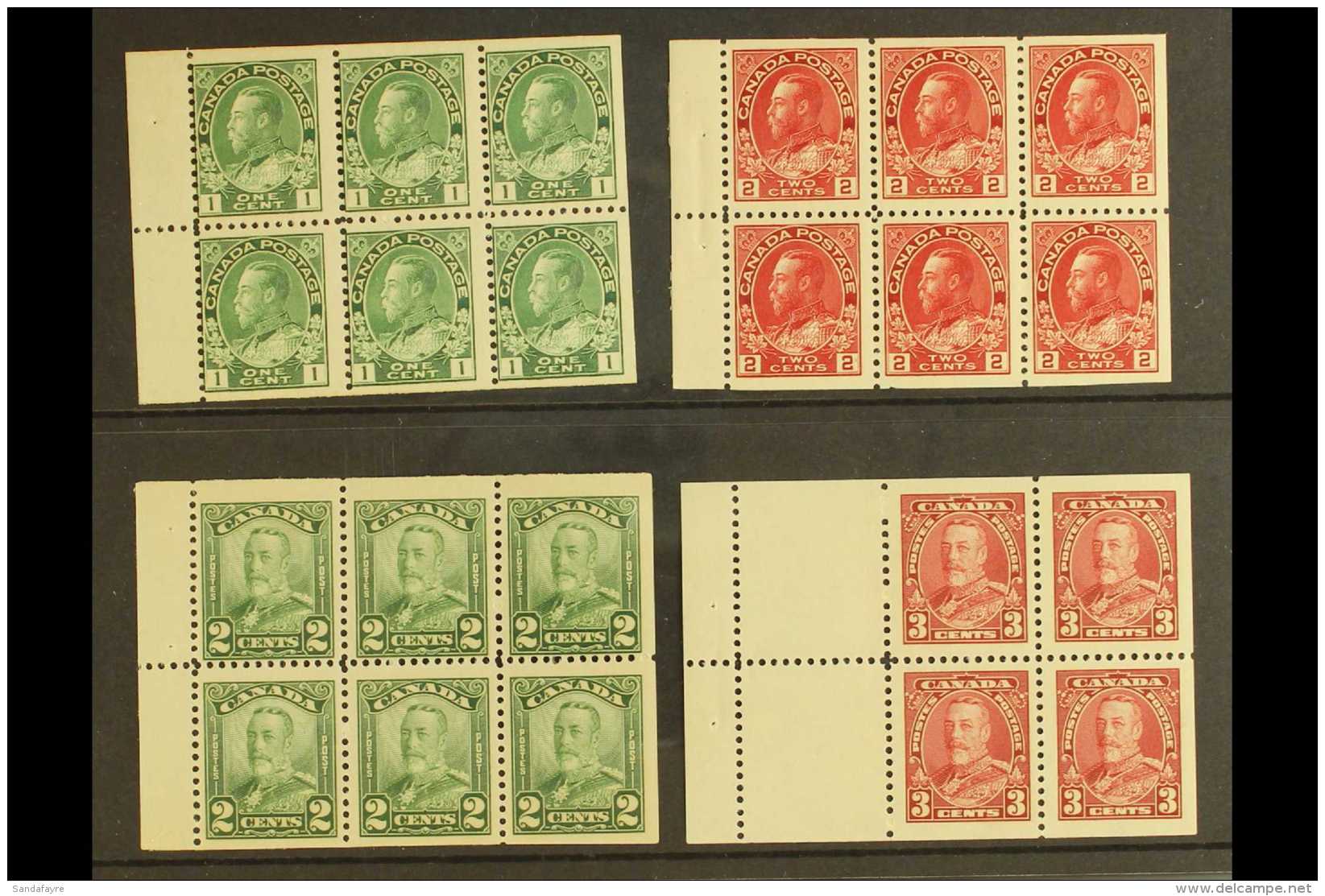 1911-1935 BOOKLET PANES 1911-22 1c Deep Yellow-green &amp; 2c Deep Rose-red Panes Of 6 (SG 199a &amp; 201a),... - Altri & Non Classificati