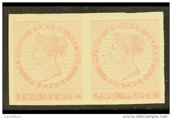 1861 2d IMPERF PROOF PAIR In Very Pale Rose With 4 Large Margins &amp; Some Slight Thinning. For More Images,... - Andere & Zonder Classificatie