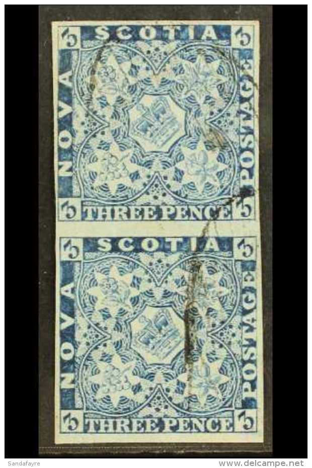 1851-60 3d Pale Blue Imperf, SG 4, Used VERTICAL PAIR With 4 Good Margins &amp; Light Strikes Of Barred Oval... - Altri & Non Classificati