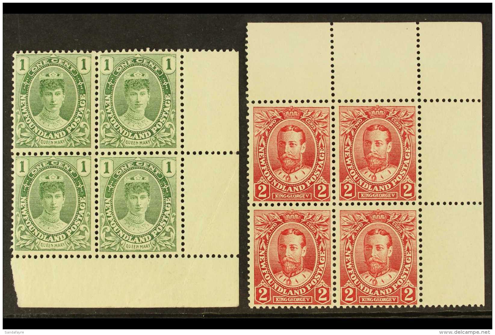 1911 NHM BLOCKS OF 4 Coronation 1c Yellow-green And 2c Carmine, SG 117/18, In Very Fine Never Hinged Mint Corner... - Altri & Non Classificati