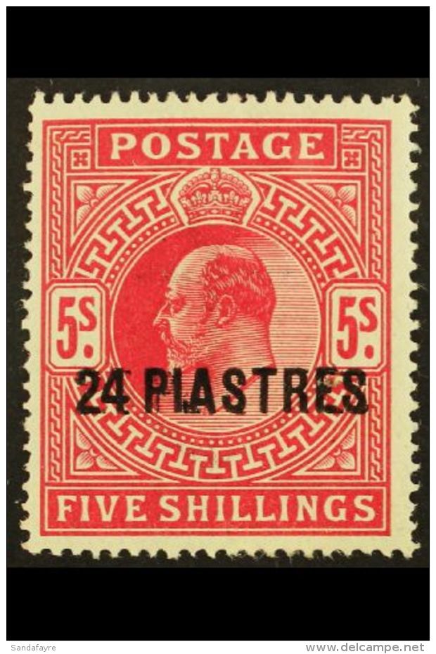 1911-13 24pi On 5s Carmine Surcharge, SG 34, Fine Mint, Showing A Distinct Kiss Print Causing A Slight Doubling Of... - Brits-Levant