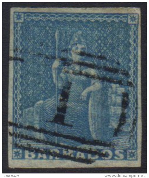 1852-55 1d Blue, Blued Paper, SG 3, Fine Used With Barred "1" Cancel &amp; 4 Small To Good Margins. For More... - Barbados (...-1966)