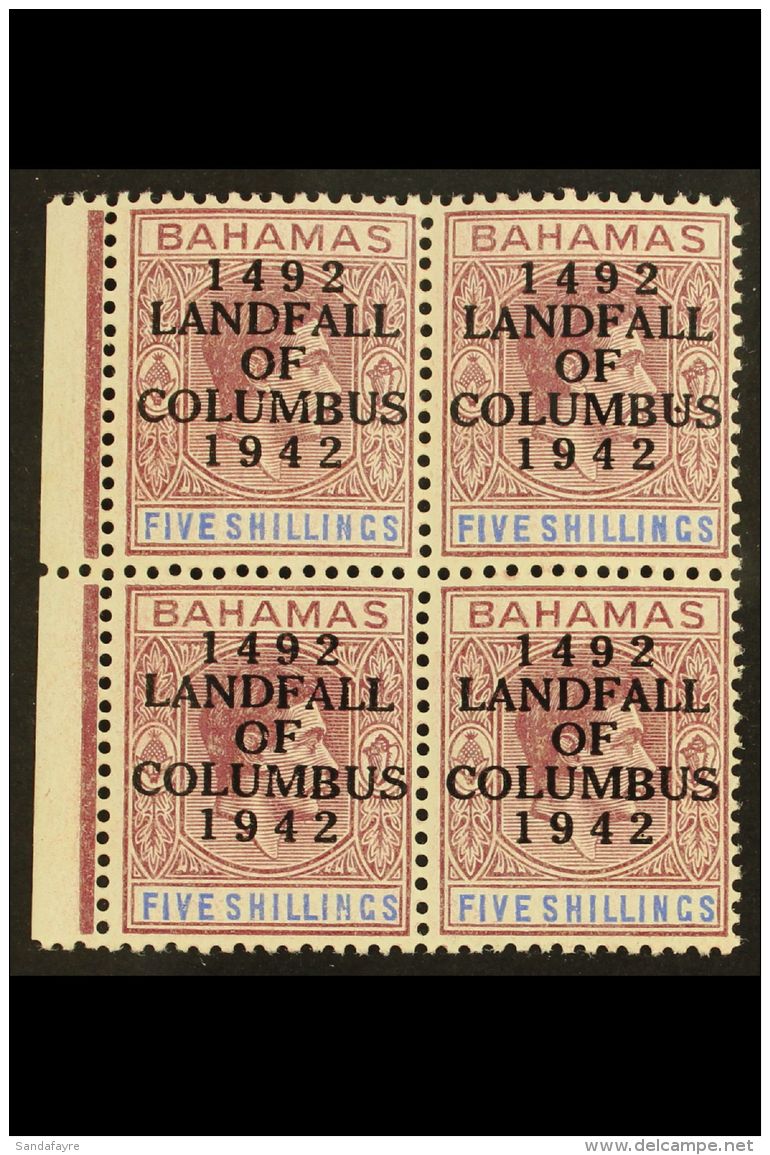 1942 5s Purple &amp; Blue "Landfall Of Columbus" Overprint Ordinary Paper, SG 174a, Very Fine Never Hinged Mint... - Andere & Zonder Classificatie