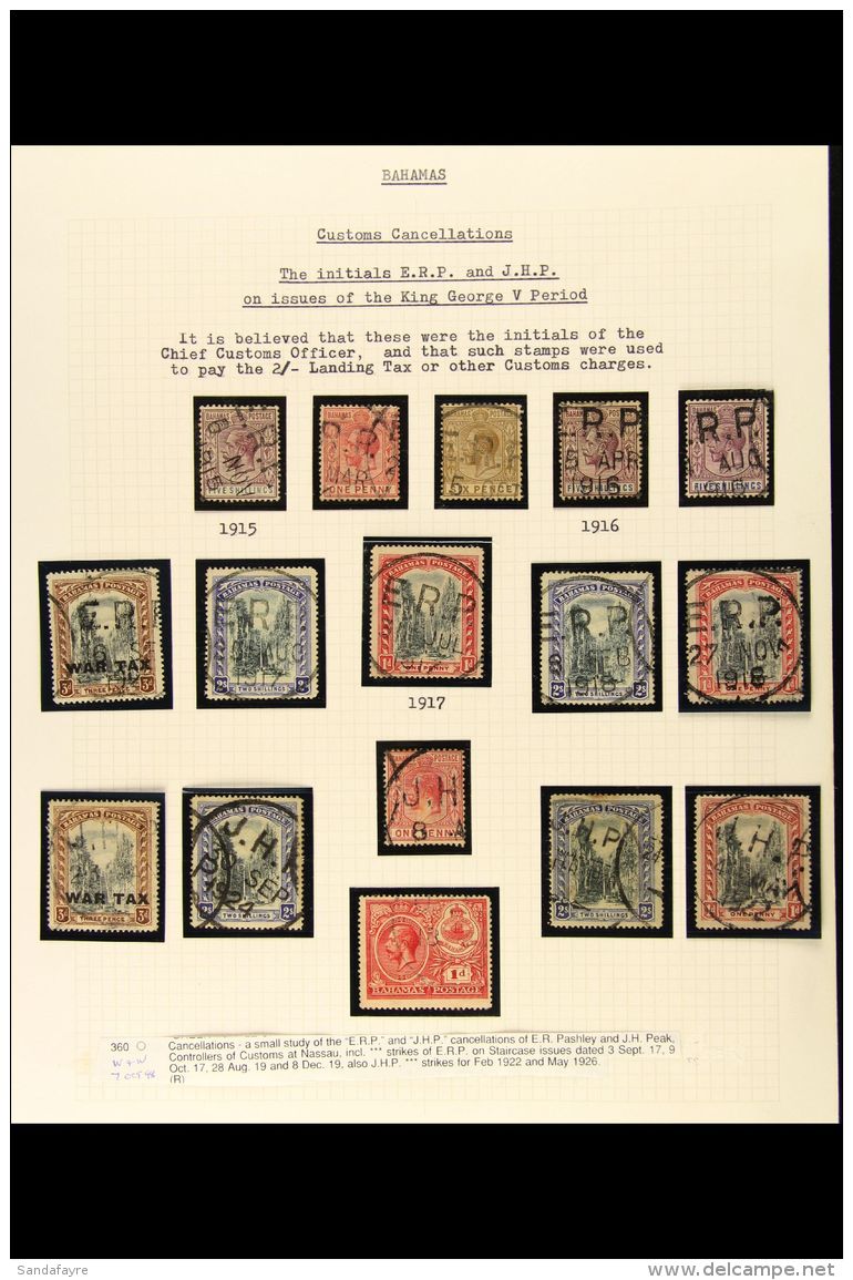 1915-24 CUSTOMS OFFICER PERSONAL CANCELS. Interesting Group Of Circular Dated Initialled Cancels From The Nassau... - Andere & Zonder Classificatie