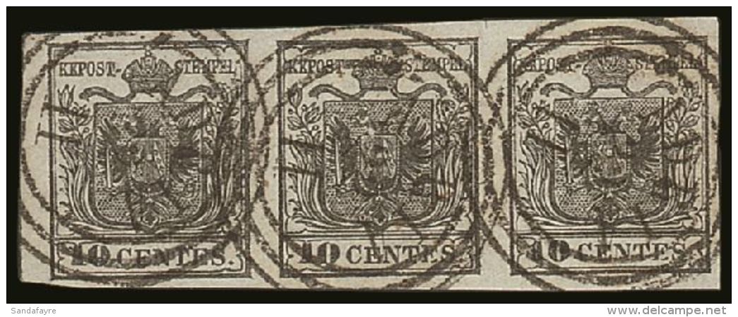 LOMBARDY-VENETIA 1850 10c Black On Hand-made Paper, Sass 2, (Mi 2Xa), Superb Used Strip Of 3 With Huge Margins All... - Altri & Non Classificati