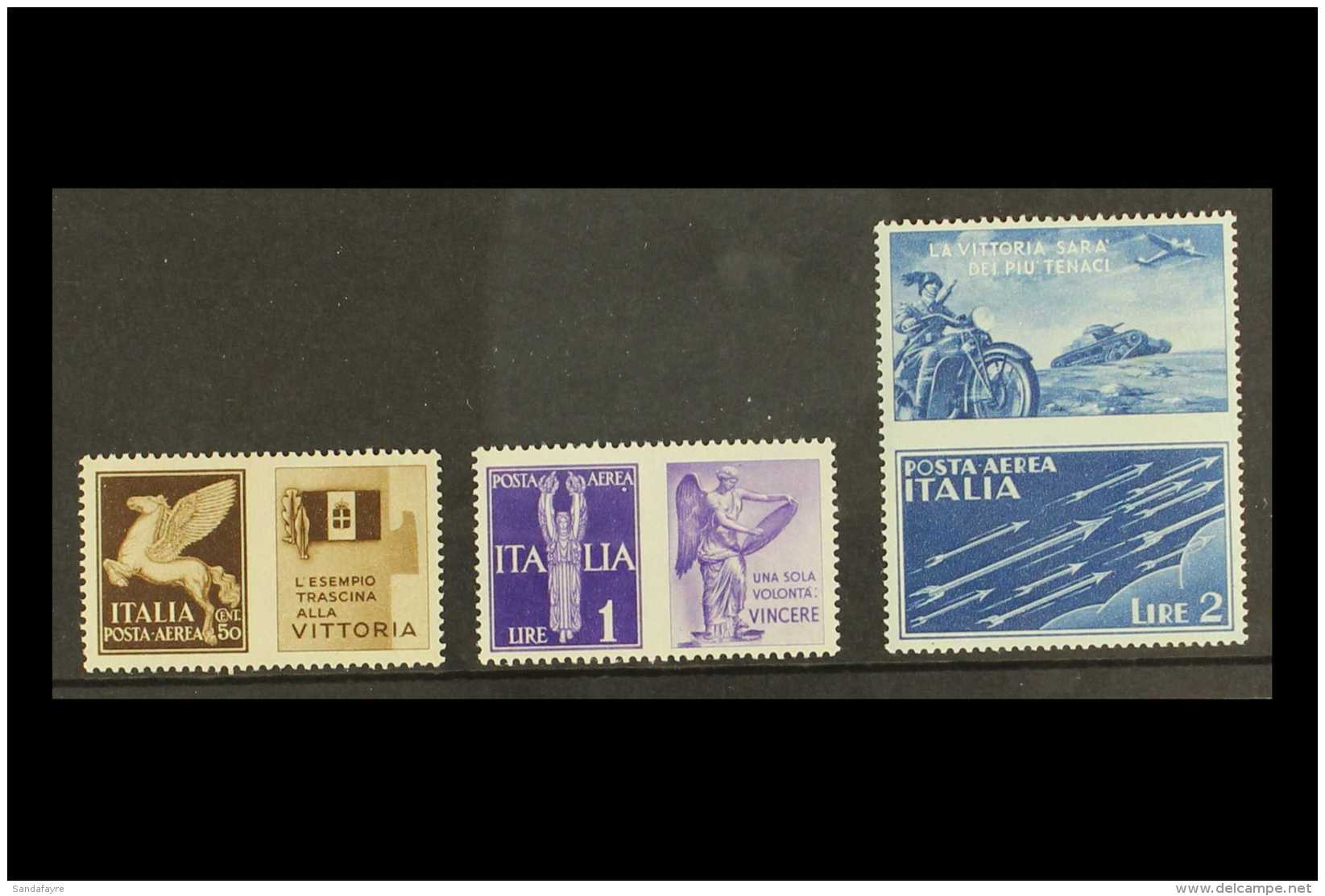 WWII - WAR PROPAGANDA STAMPS ITALY - 1942 Air Post Set, Sassone S.1601, Vert Fine Never Hinged Mint. Beautiful,... - Unclassified