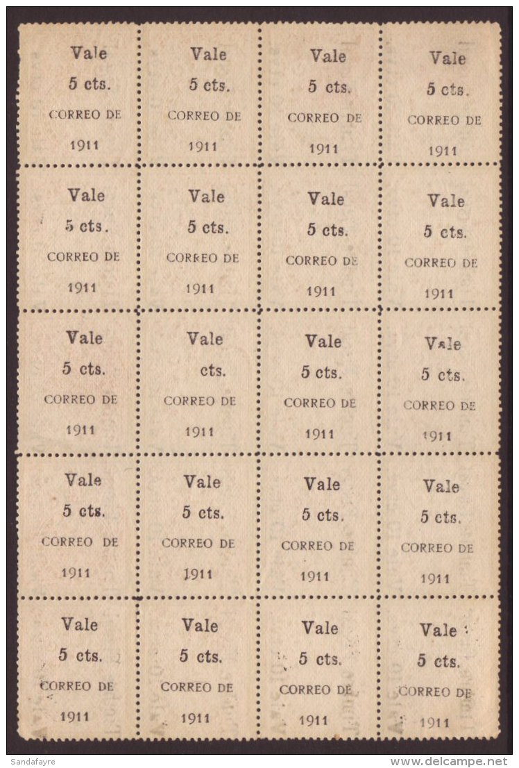 RAILWAYS NICARAGUA - 1911 RAILWAY TAX  PANE- ERROR &amp; INVERTED SURCHARGE, Rare Complete Pane Of 20 Stamps, 1d... - Non Classificati