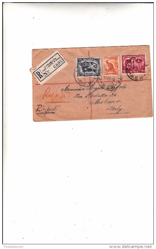 Cabramatta New South Wales To Milano Italy. Cover Raccomandata 1948 - Covers & Documents