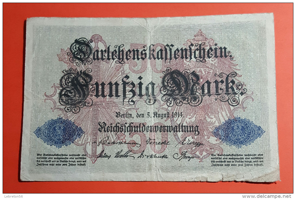 Billet/Allemagne/50 Mark Reichsbanknote/berlin 5 Aout 1914 Voir Photos - 50 Mark