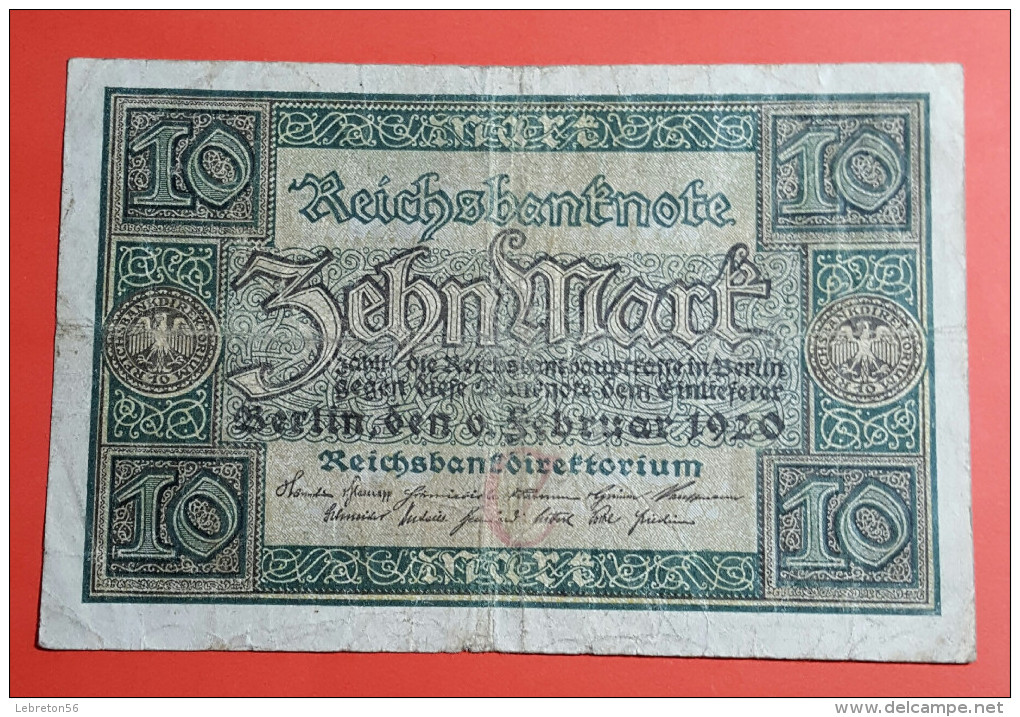 Billet/Allemagne 10 Mark Reichsbanknote / 6 Févriér 1920 Voir Photos - 10 Mark