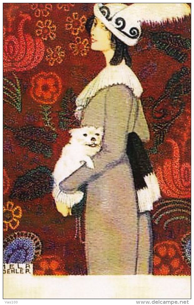 CPA ILLUSTRATION, MELA KOEHLER -WOMAN WITH DOG, VINTAGE REPRINT - Koehler, Mela