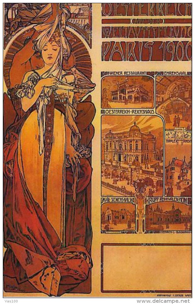 CPA ILLUSTRATION, ALPHONSE MUCHA- WOMAN, COFFEE ADVERTISING, VINTAGE REPRINT - Mucha, Alphonse