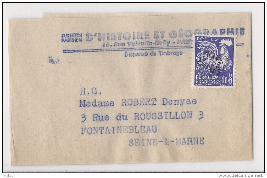 Bande De Journal "Bulletin Parisien D'Histoire Et Géographie" - Fontainebleau - Affranchie Avec Préoblitéré - Journaux