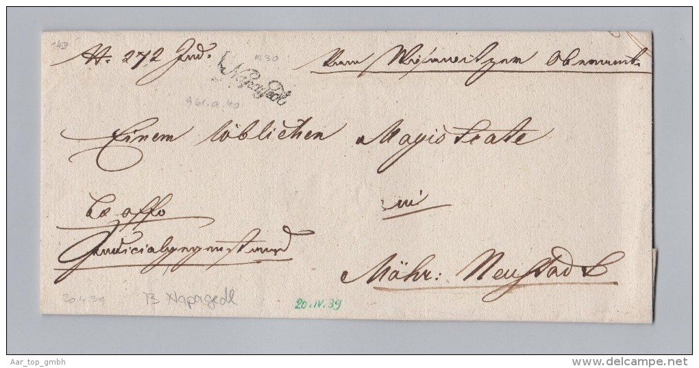 Heimat Tschechien NAPAGEDL Handschrift Stempel 1839-04-20 Vorphila Brief Hülle - ...-1918 Préphilatélie
