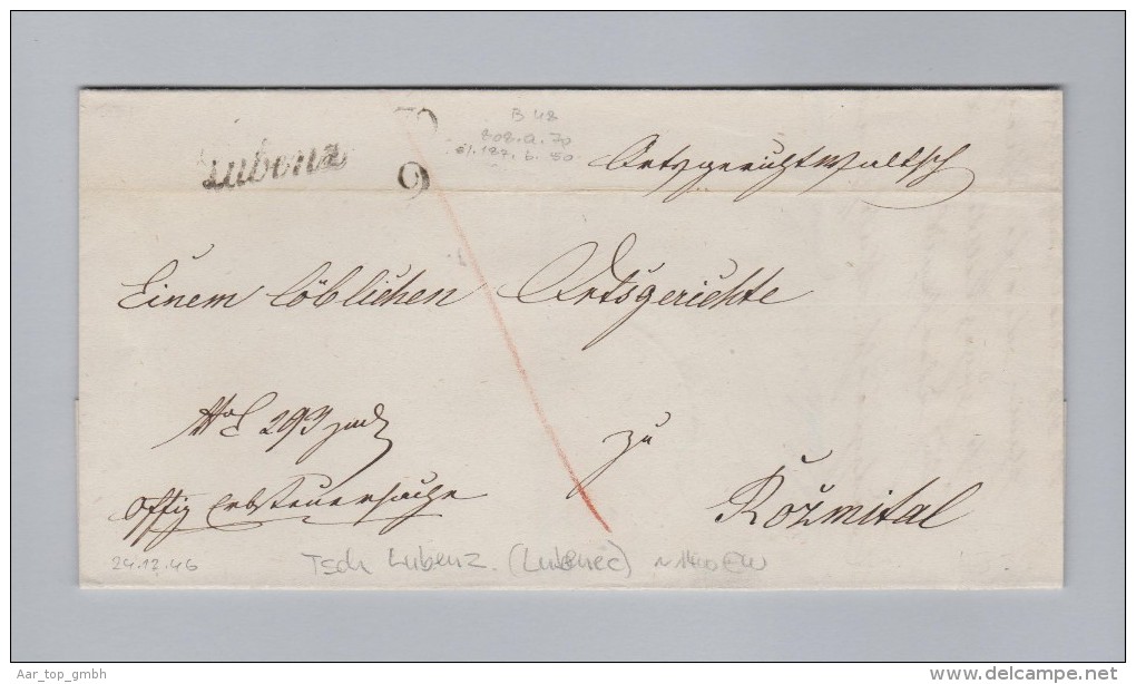 Heimat Tschechien LUBENZ Handschriftstempel Lubenec 1846-12-24 Vorphila Brief Nach Rozmital - ...-1918 Prephilately