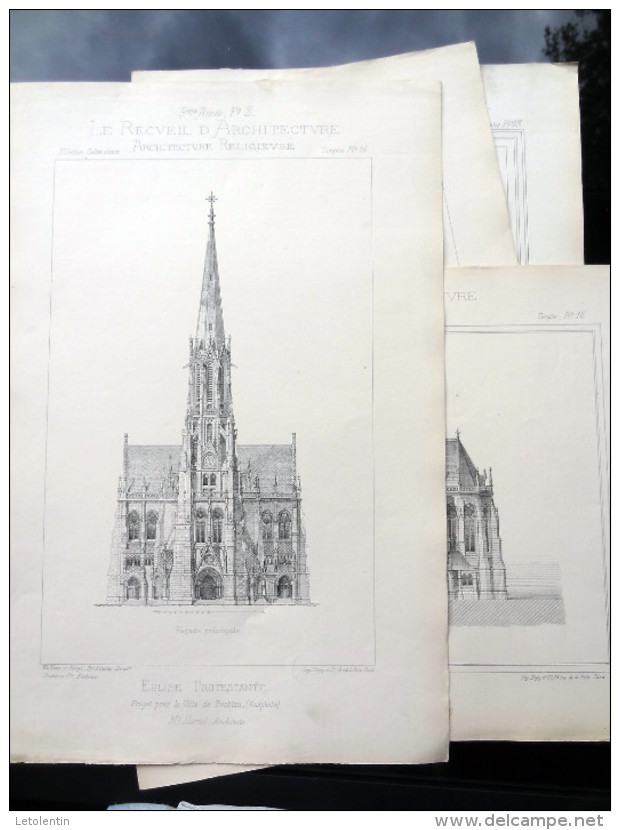 LE RECUEIL D´ARCHITECTURE 1878 -# 22- EGLISE PROTESTANTE - PROJET POUR LA VILLE DE BACHUM (WESTPHALIE) Mr HARTEL Archite - Architecture